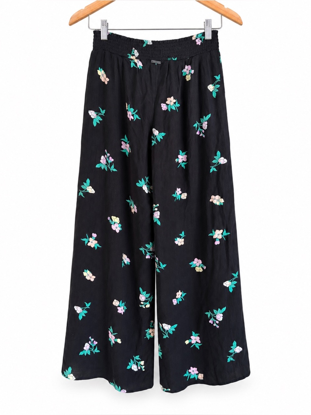 Billabong medium dark floral black split leg flowy boho pull on lounge pants